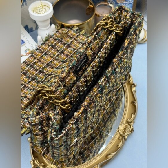 🆕 KURT GEIGER LONDON 🧿 NWOT Large Kensington X Tweed Shoulder Bag, Black Brown - Picture 14 of 16